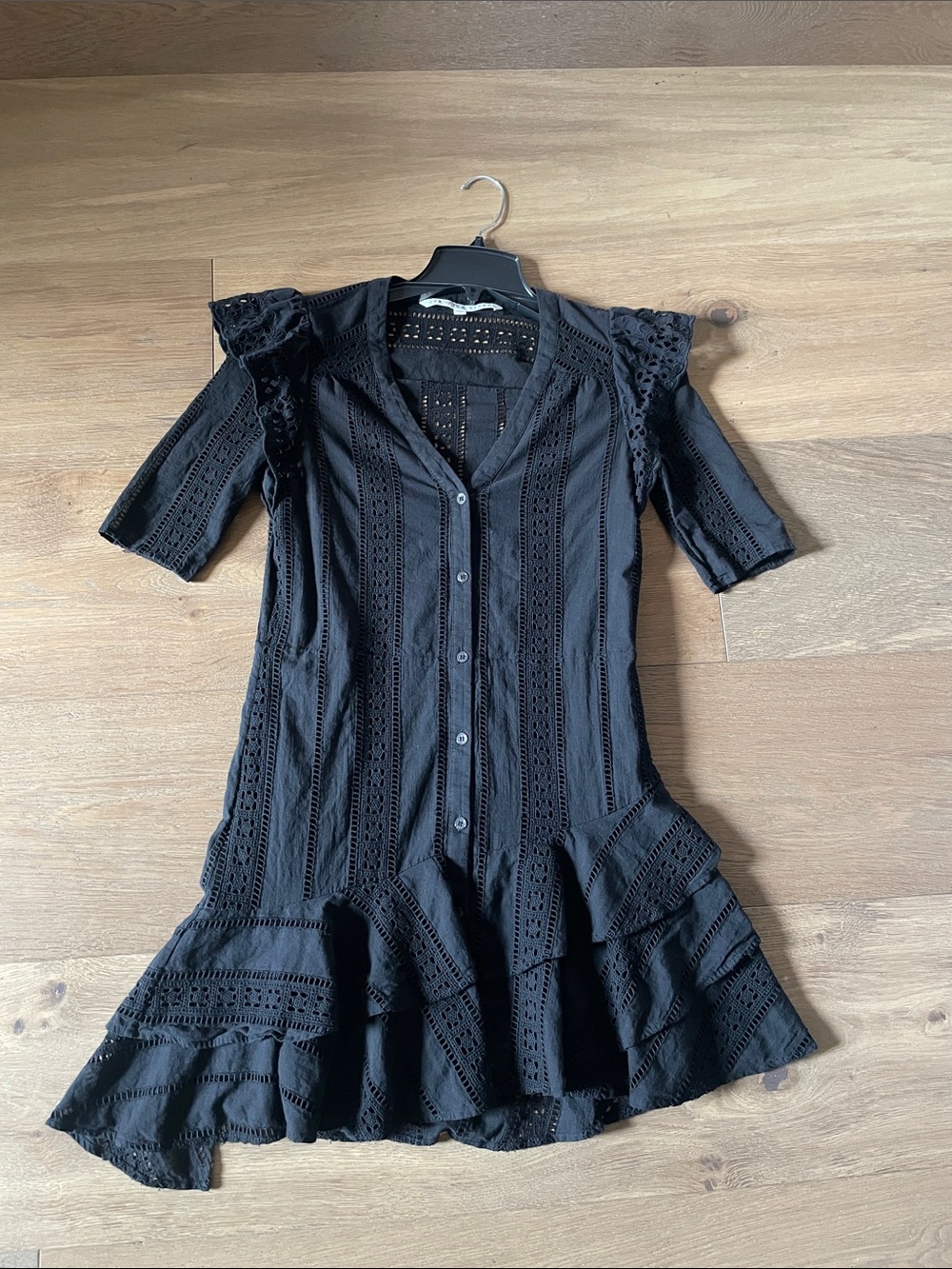 Veronica Beard Black Eyelet Mini Button-Front Dress Size 2